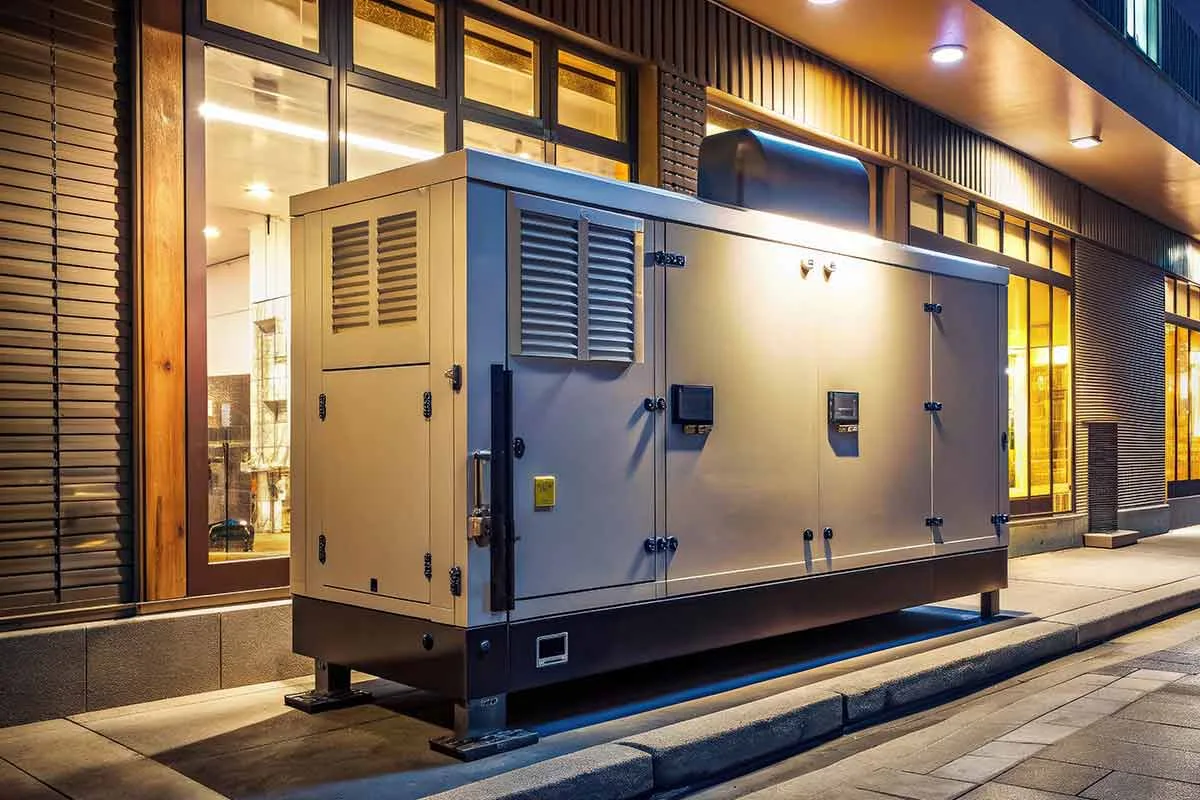 Standby diesel generator outside a building